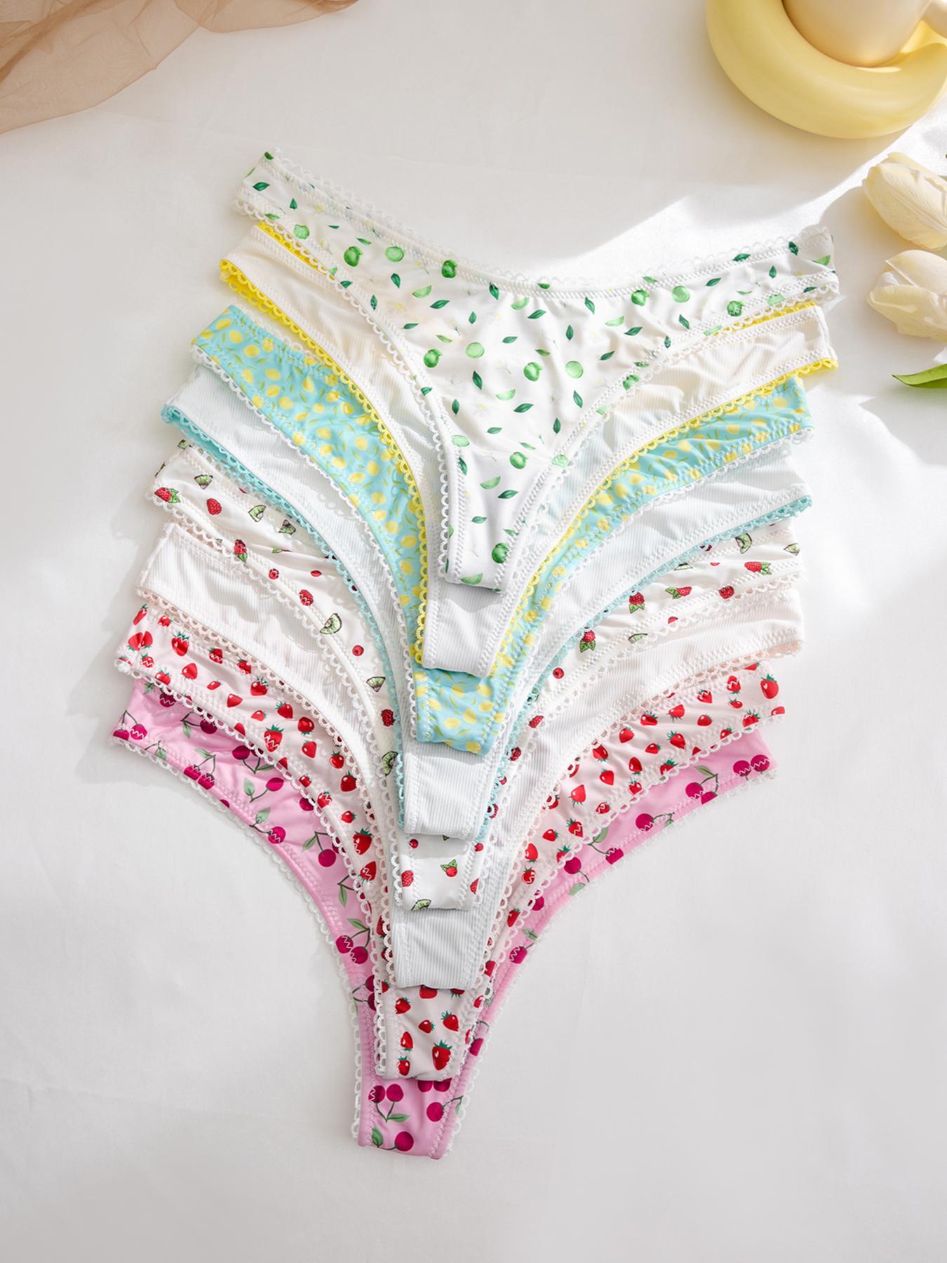 Women's Contrast Binding Fruit Printed Thong, Lady Pastel Soft Comfy Breathable Panty for Daily Wear, Underwear for Women, Underwear for All Seasons, Soft Breathable Panties