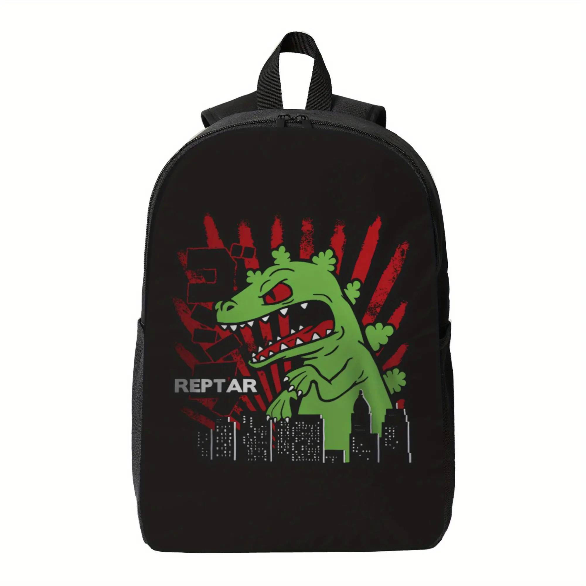 Reptar Attack Design Backpack - High Quality, Suitable for School, Travel, Hiking, Work, Bold Pattern Print, Durable