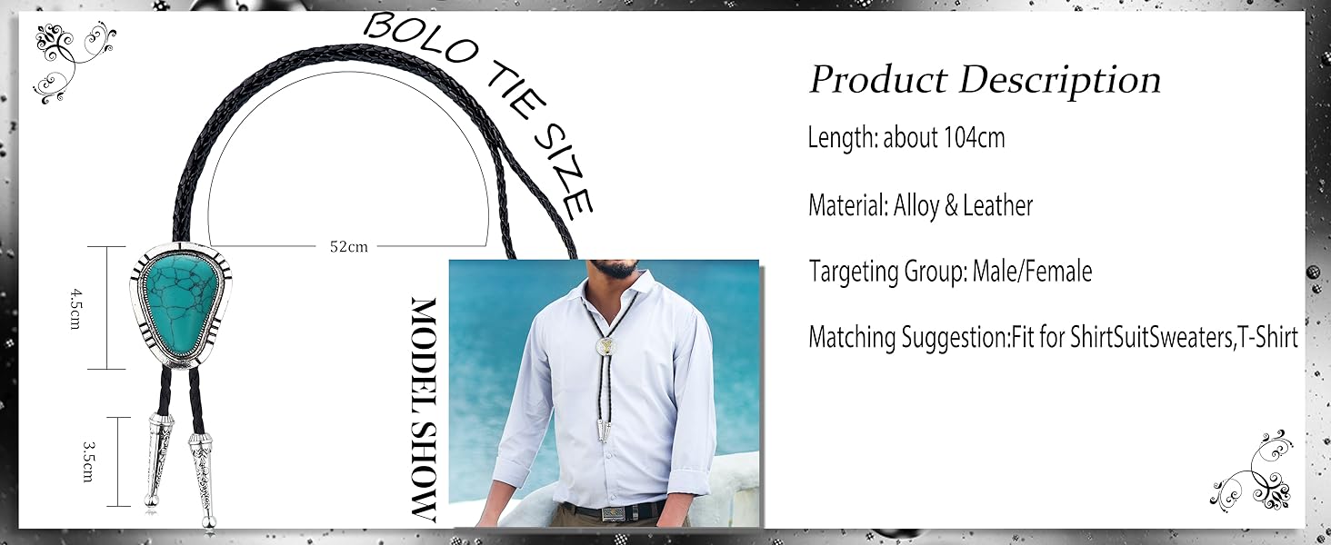 Fansilver 5 count  Handmade Bolo Tie for Men Western Cowboy Leather Necktie Costume Accessories for Men Women Jewelry Springtok