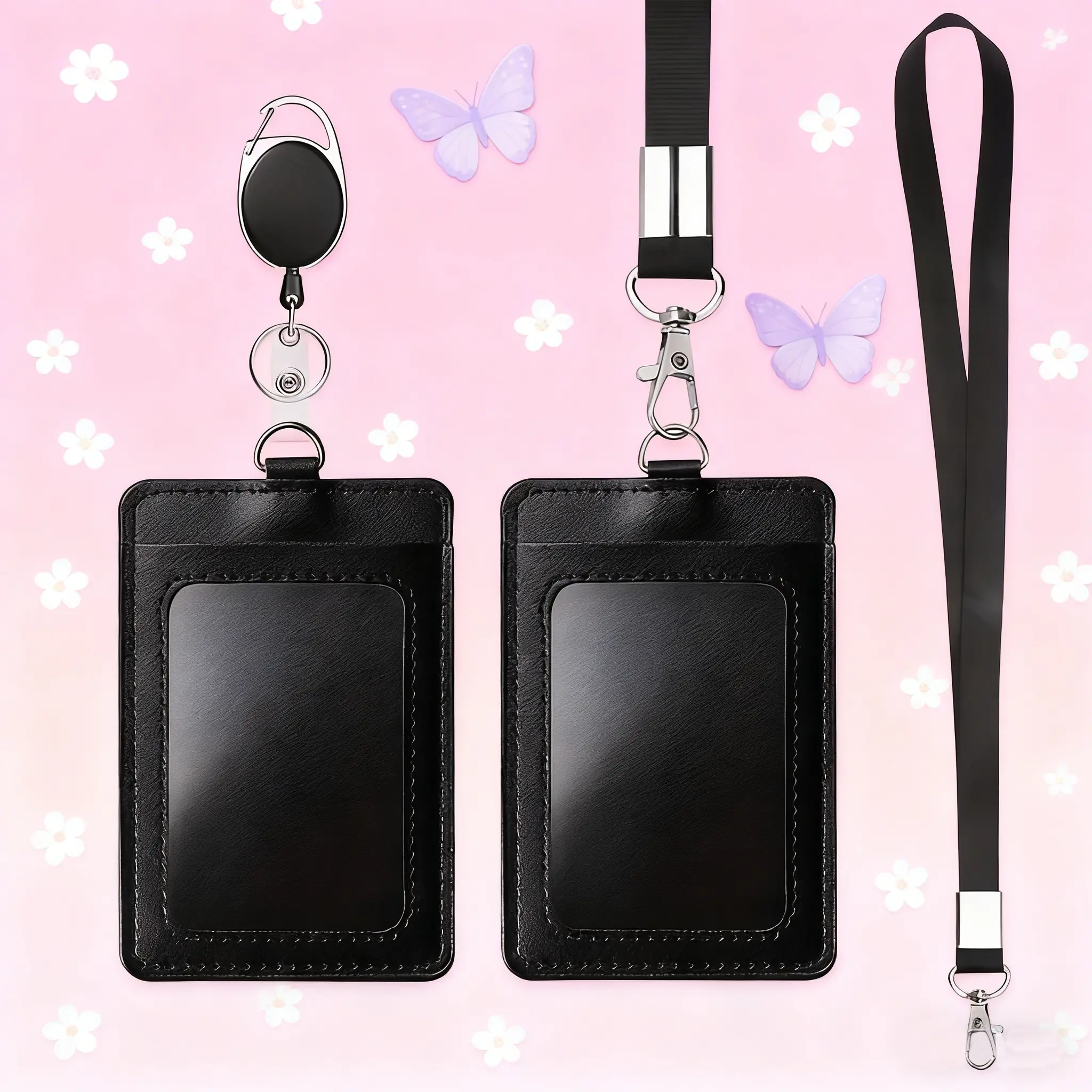 PU Leather ID Card Holder, Work Badge Access Control Card Case, Employee Name Tag Lunch Card Pull Tab Extender Lanyard Wholesale, ID Badge Holder With Lanyard, Lanyards With Id Holder