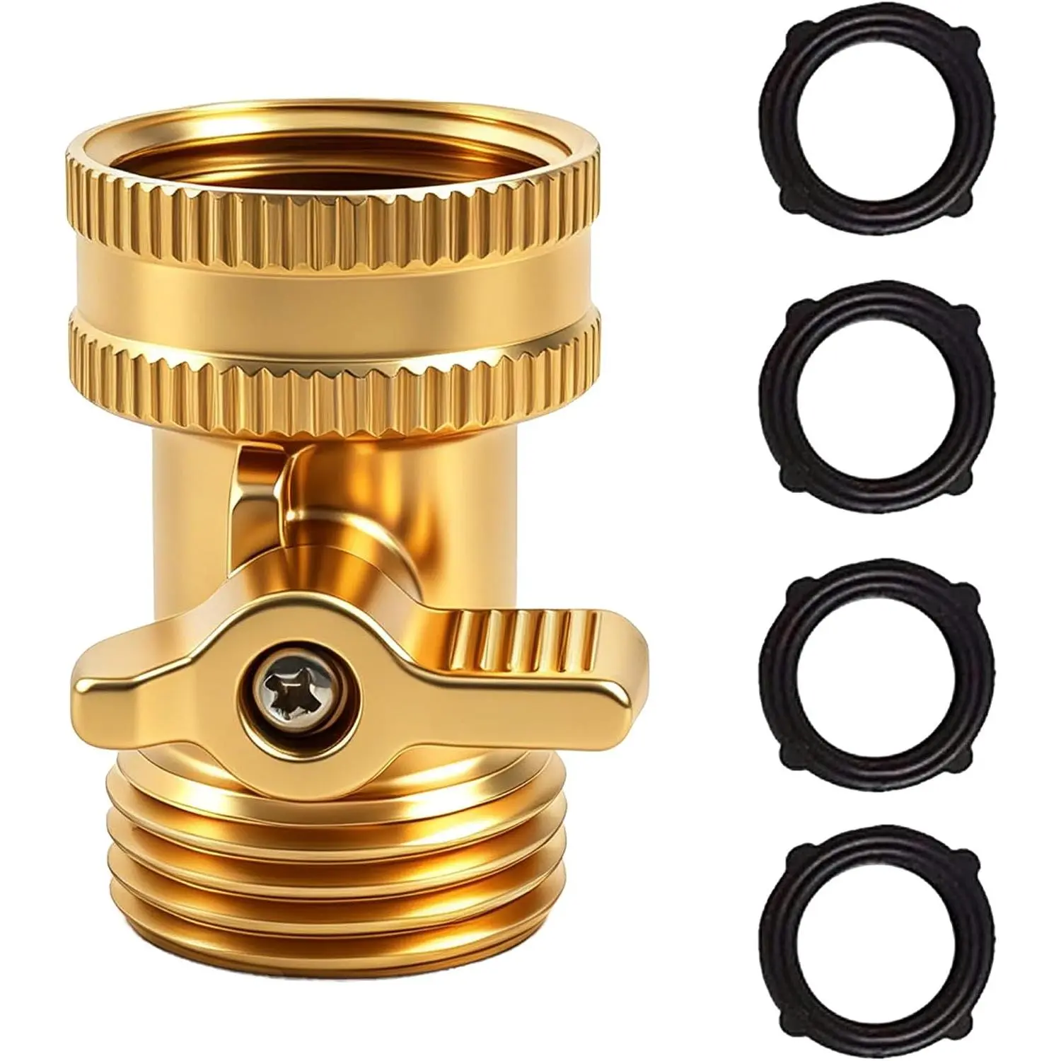 3/4 in Heavy-Duty Brass Garden Hose Shut Off Valve with 4 Extra Rubber Washers, Outdoor Flow Control Leak-Proof Home Improvement Watering Accessory