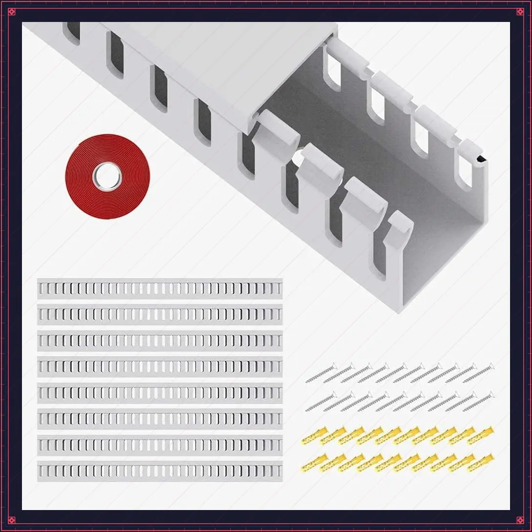 Open Slot Wiring Raceway Cable Duct, 123" White 1.18x1.57", 8 Pack Desk Wire Channel Cord Track for Hiding Computer Cables and CordsGift