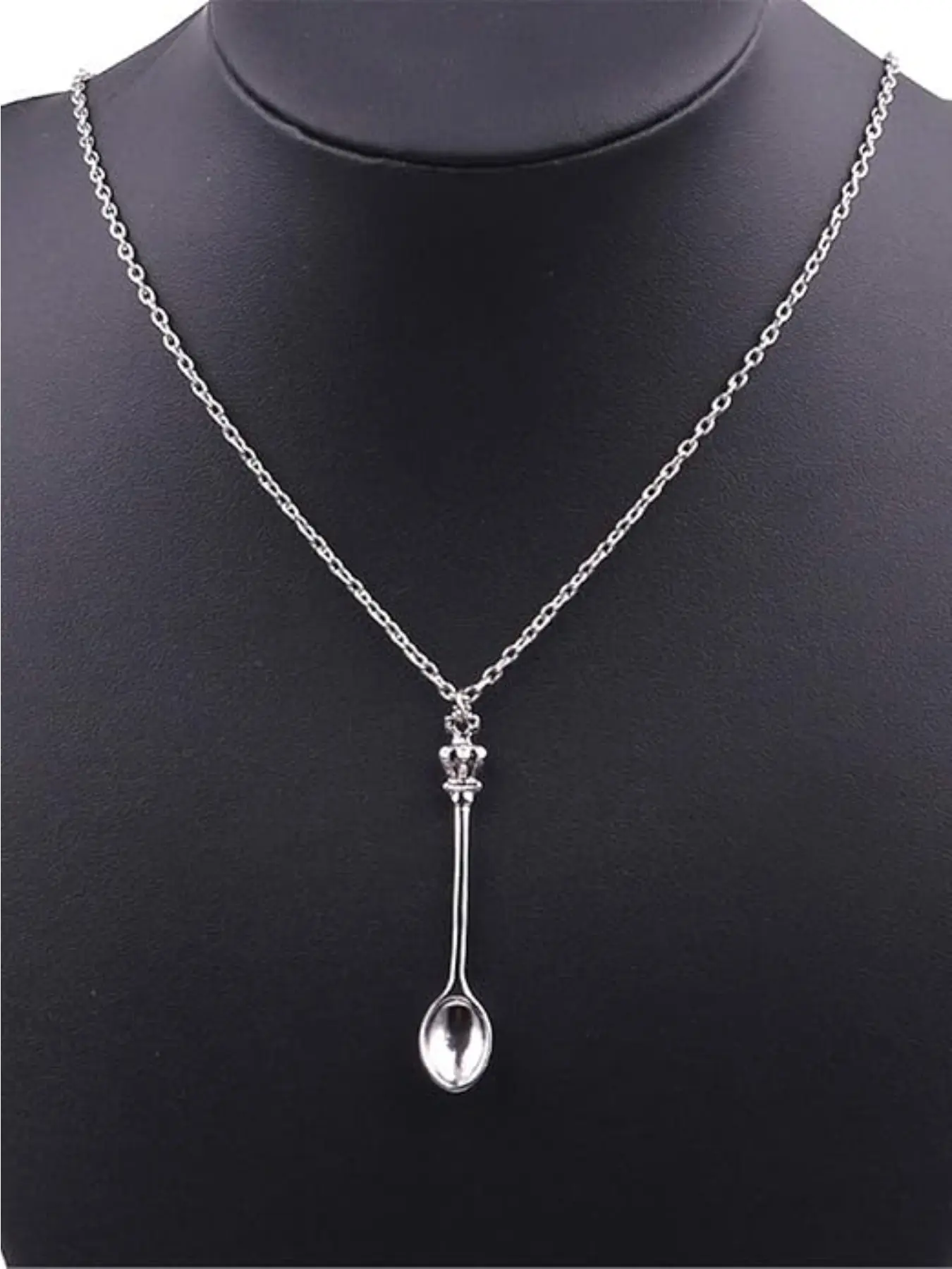 Spoon necklace set, mini pendant necklace, small spoon, mini spoon, tea spoon, metal crown pendant, long chain, household items, women's, girls' jewelry, costume jewelry necklace, party gift, Elegant Necklace