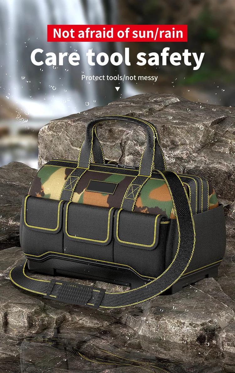 Multi-Pocket Durable Oxford Cloth Tool Case 1680D Double-Layer Reinforced PP Bottom 19in x 25in x 23inOUDISI 19inch Professional Electrician Tool Bag Reflective Waterproof