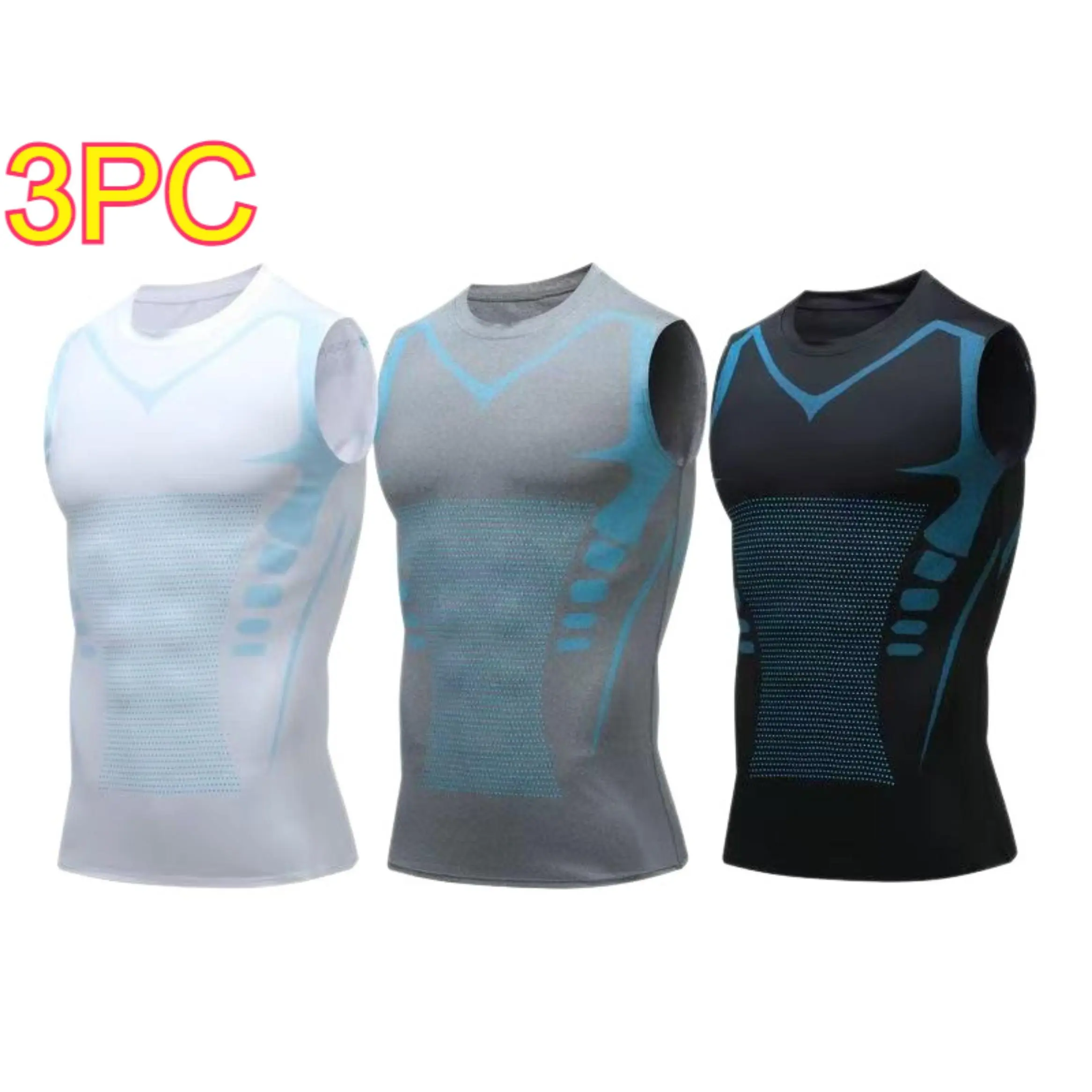 Male Body Shaping Vest, 3PC 2026 New Plain Polyester Blend Male Vest for Men, Standard Sizes Sports Outerwear, Workout Wear