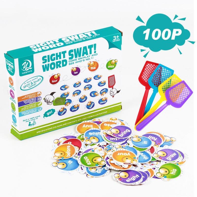 Sight Word Swat Game, 1 Set Phonic Toy, Language Toy, Interactive Brain Games, Visual Stimulation Cards, Bilingual Flash Cards