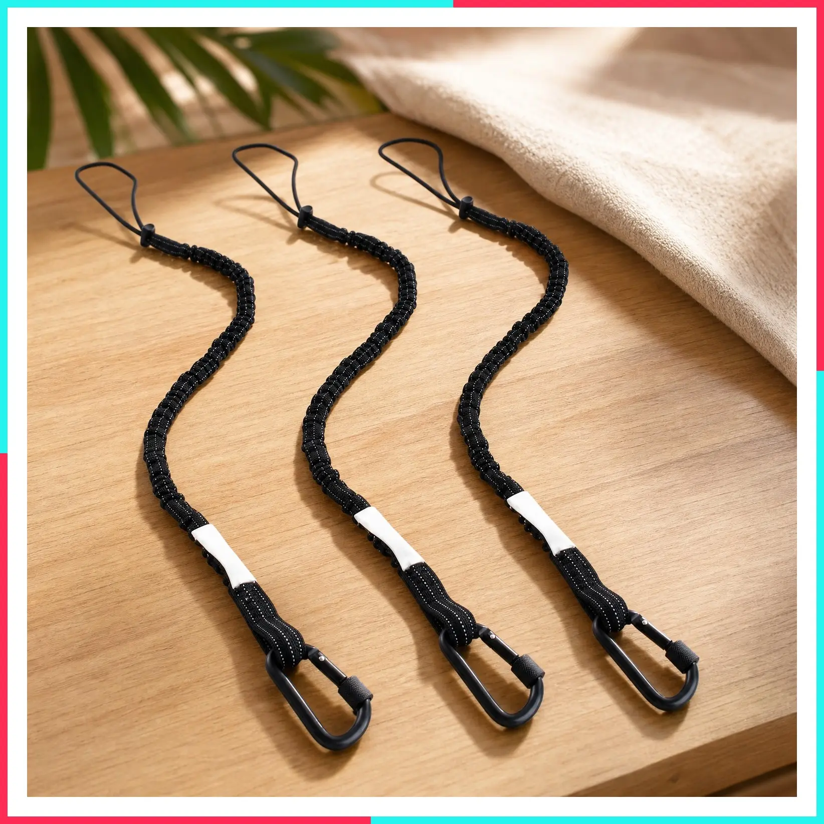 3 Pack Retractable Tool Lanyard with Aluminum Screw Lock Carabiner, Adjustable Loop End - Safety Fall Protection Tool Leash, Heavy Duty Scaffold Tether for Construction & Roofing (Black+Black+Black)