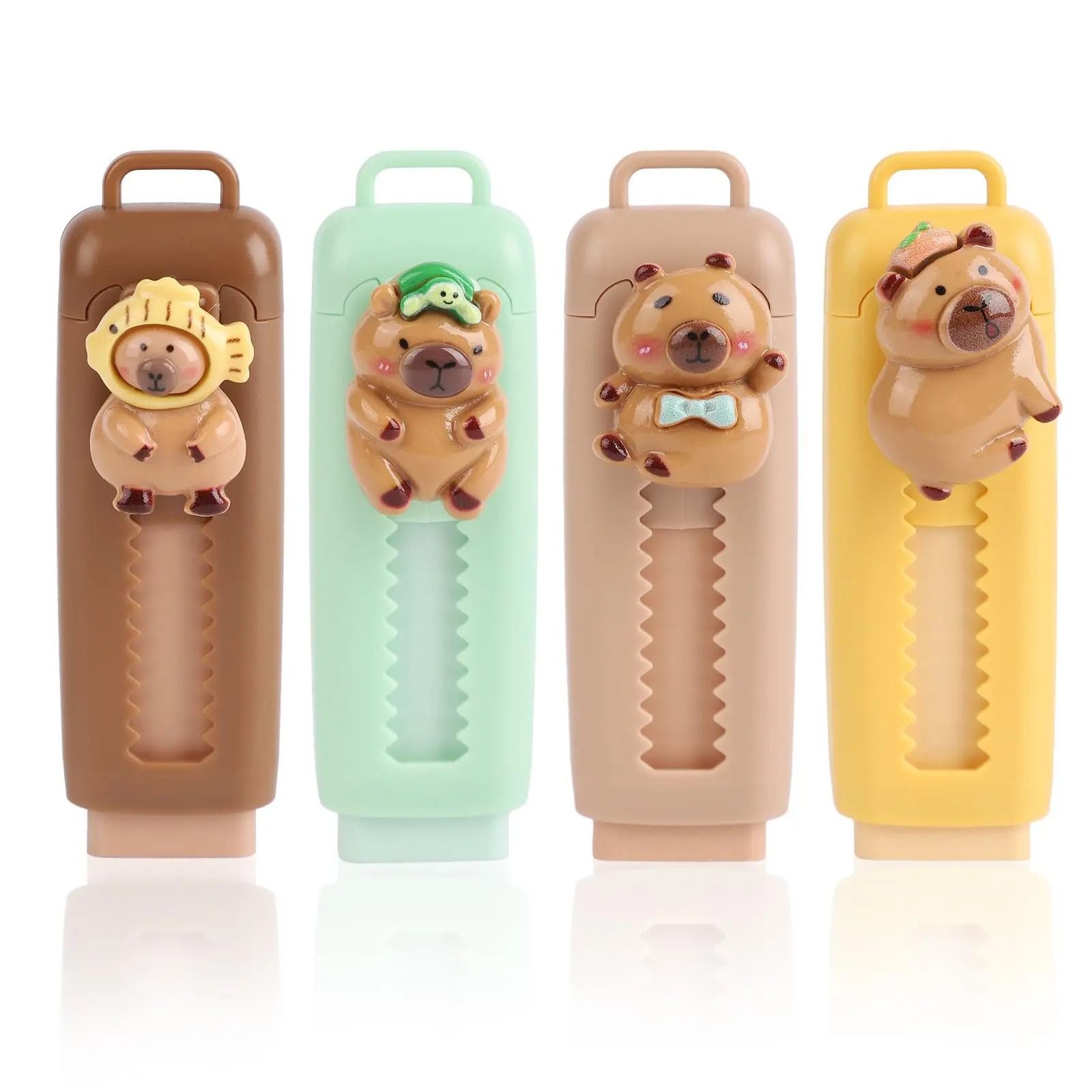 Set of 4 Capybara Cartoon Erasers, Adjustable Pull-Extend Design, Student Office Supplies, Exam Corrections, Sketching, Holiday Gifts
