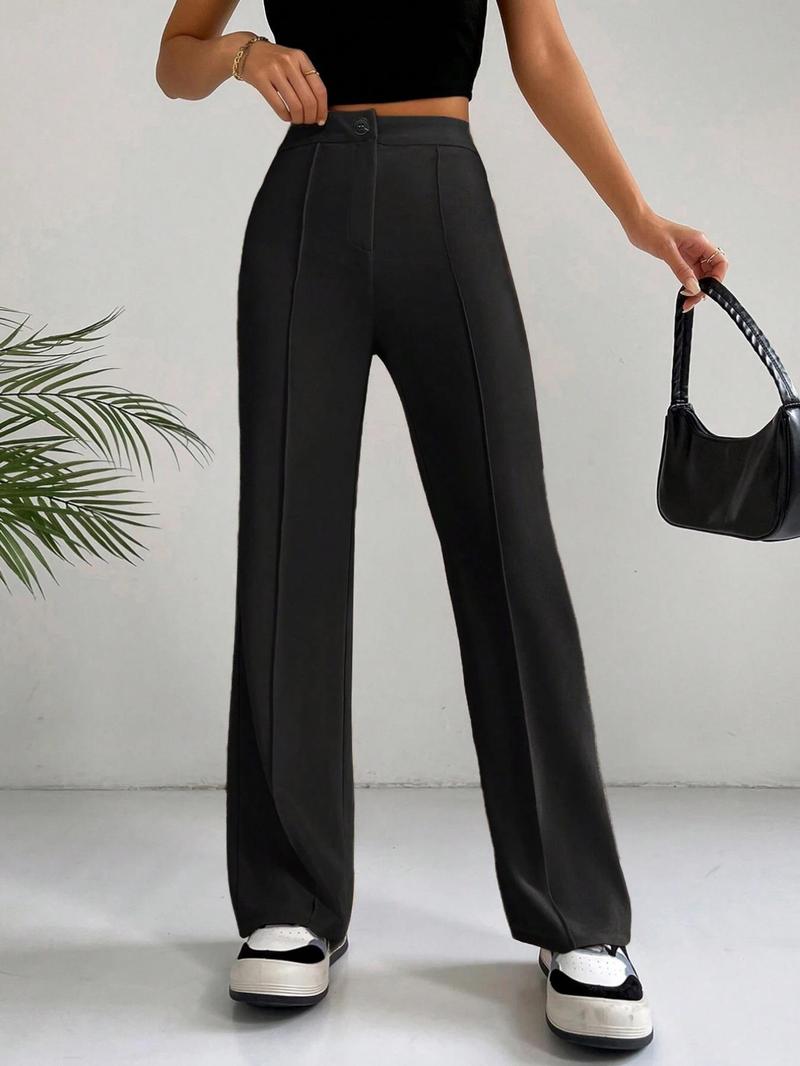Women's Plain High Waist Straight Leg Pants, Casual Comfy Zipper Button Trousers for Daily Wear, Ladies Bottoms for All Seasons, Casual Minimalist Trousers