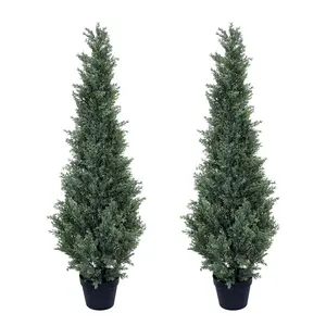 GARVEESet of 2 Artificial Cedar Topiary Trees for Outdoor and Indoor Use, Potted Faux Cypress Evergreen Plants Ideal for Home, Office, and Front Porch Decoration