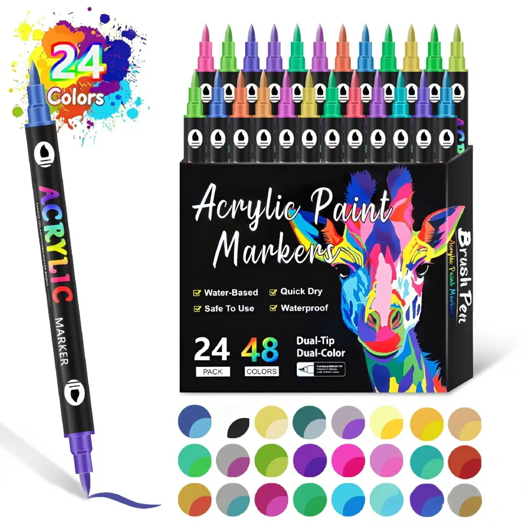 24/48/72 Color Christmas Art Acrylic Marker Pen Set, Dual-Headed Markers with Drawer Storage, Ideal for DIY Crafts and Kids' Drawing Gifts