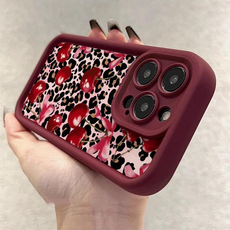 Leopard Cherry Pattern Case for iPhone 17 16 15 14 Pro Max 13 12 11 Plus Shockproof Non Slip Military-Grade Protection Silicone Cover Protector Screen Protector.QXB795