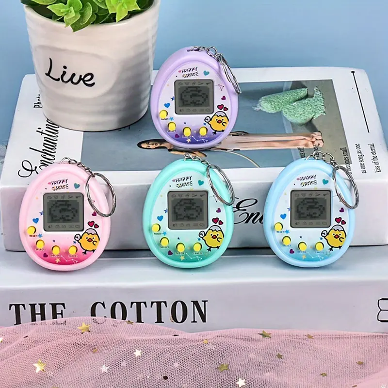 Compact Digital Virtual Pet Keychain Car Charm - Pocket-Sized Tiny Console Charm, 90s Nostalgic Electronic Handheld Game Console, Plastic Car Interior Decoration, Compact Device with Engagement Feature, Random Color