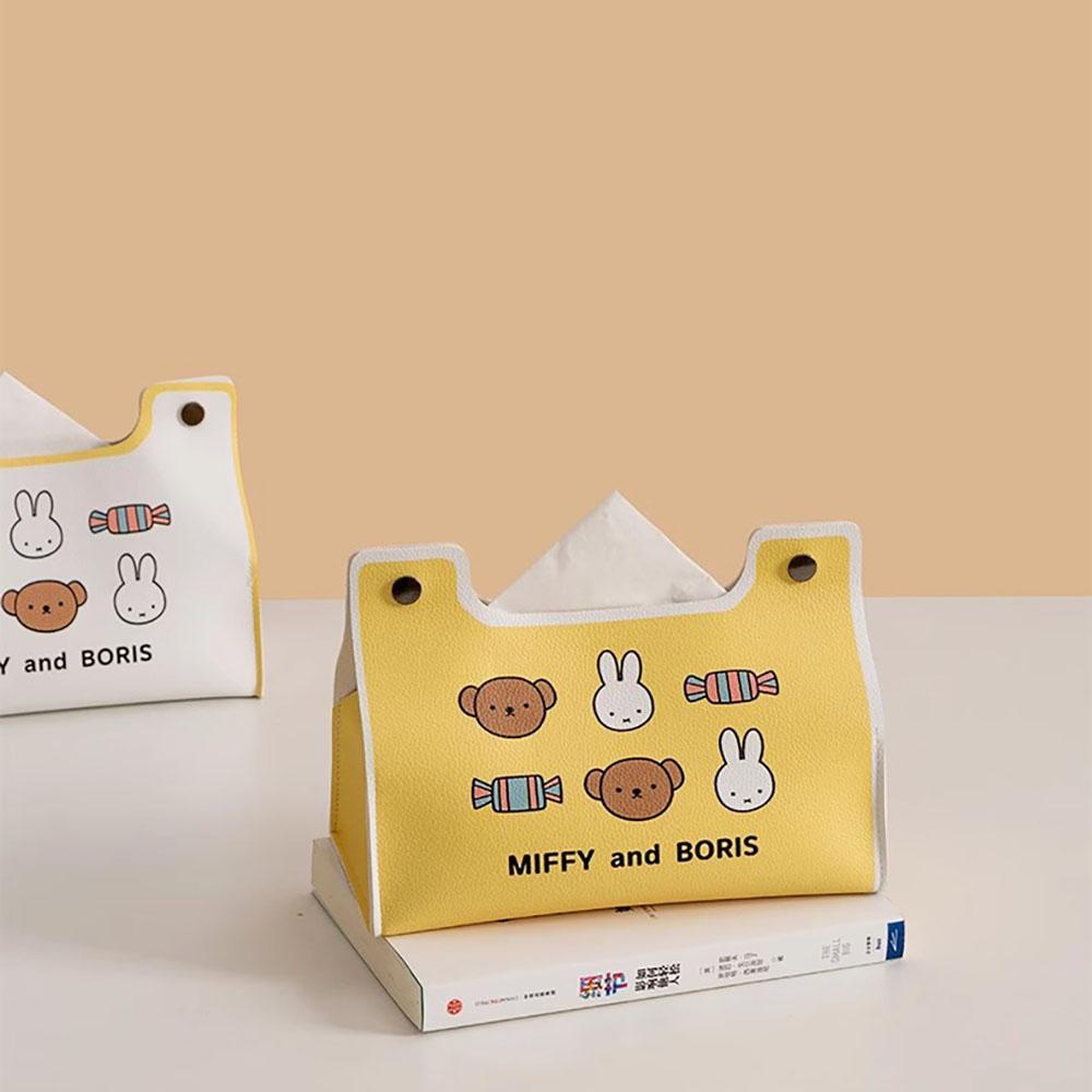 Kawaii Miffy New Cute Tissue Box Cartoon Rabbit Printing Pu Waterproof Simple Style Household Desktop Storage Bag Girl Gift