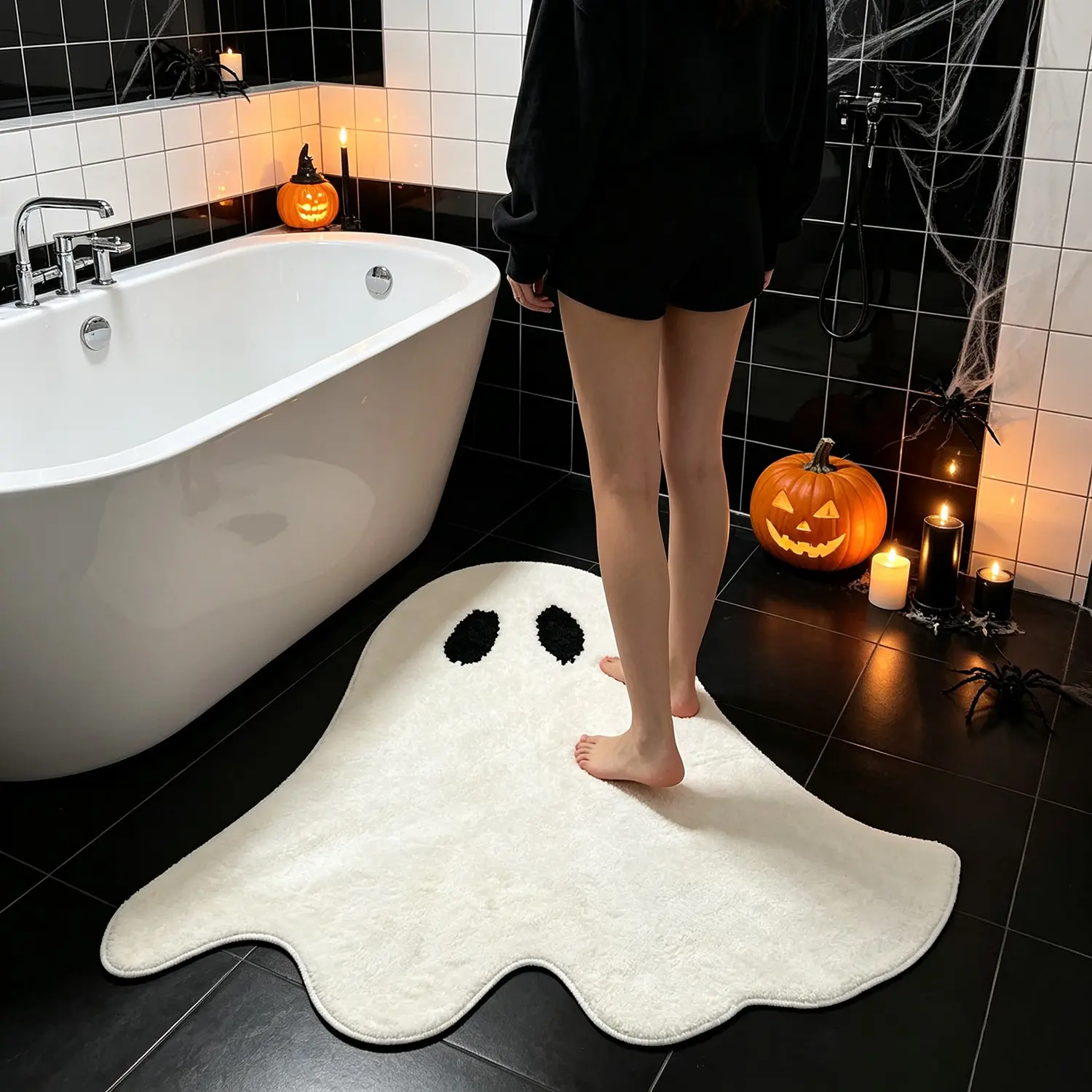 Halloween Ghost Shape Bathroom Rug, Creative Cute Plush Foot Mat, Soft Fluffy Carpet for Entryway, Bedroom, Living Room, Shoe Cabinet, Study Room