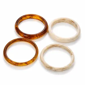 4-Piece Resin Bangle Bracelet Set for Women, Amber Tortoise & Ivory Marble Stackable Bracelets, Glossy Round Bangles for Daily Wear and Gifts