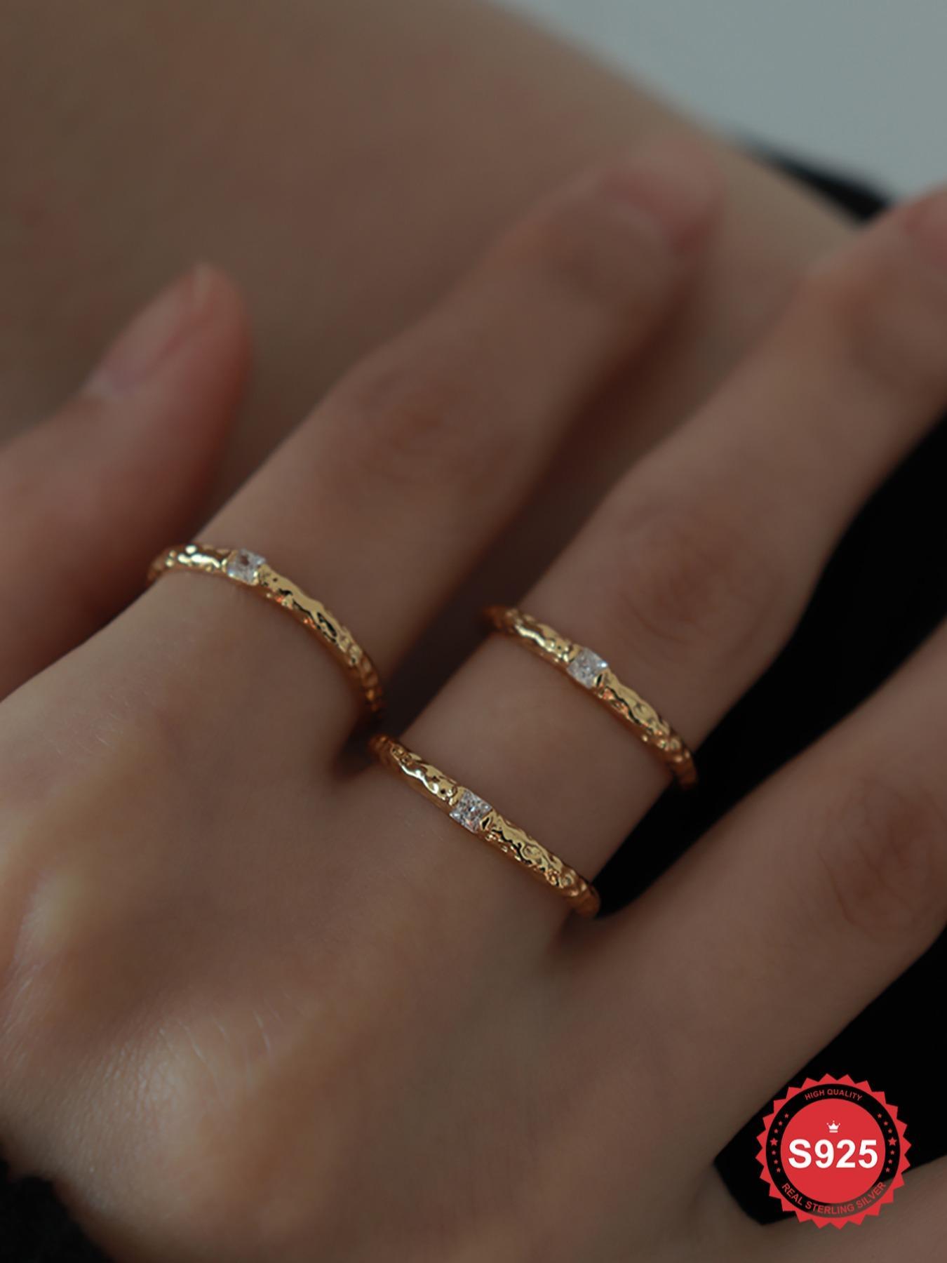 S925 Sterling Silver Square Zirconia Ring, Fashion Jewelry for Party, Daily Clothing Decor, Trendy All-match & Exquisite Jewelry for Birthday Gift, Solitaire Stackable Rings