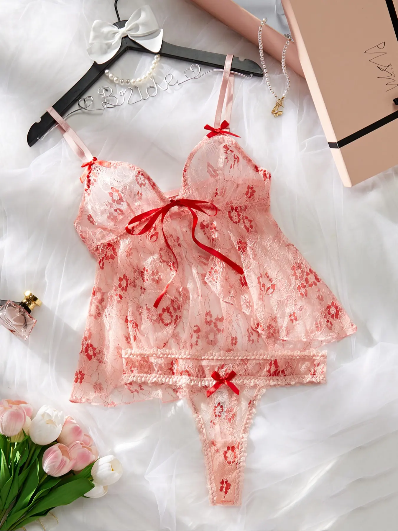 Women's Two-Piece Sleepwear Set, Three Colors Available, Hot & Seductive Lace Lingerie, Comfortable Strap Design, Ladies Nightgown Collection lace bra house dress rave outfit altgirl dressing gown cool girl outfits baddie