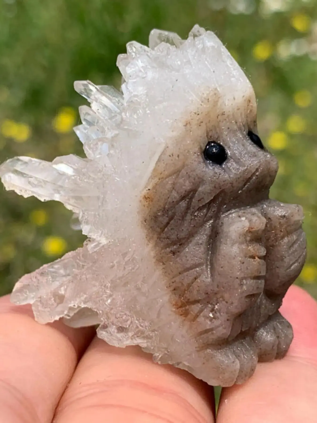 1pc beautifully crafted crystal cluster hedgehog, a mineral collectible, exquisite crystal cluster carving, Crystal Carvings, a perfect home décor art piece, and a unique Halloween, Christmas, and holiday gift.