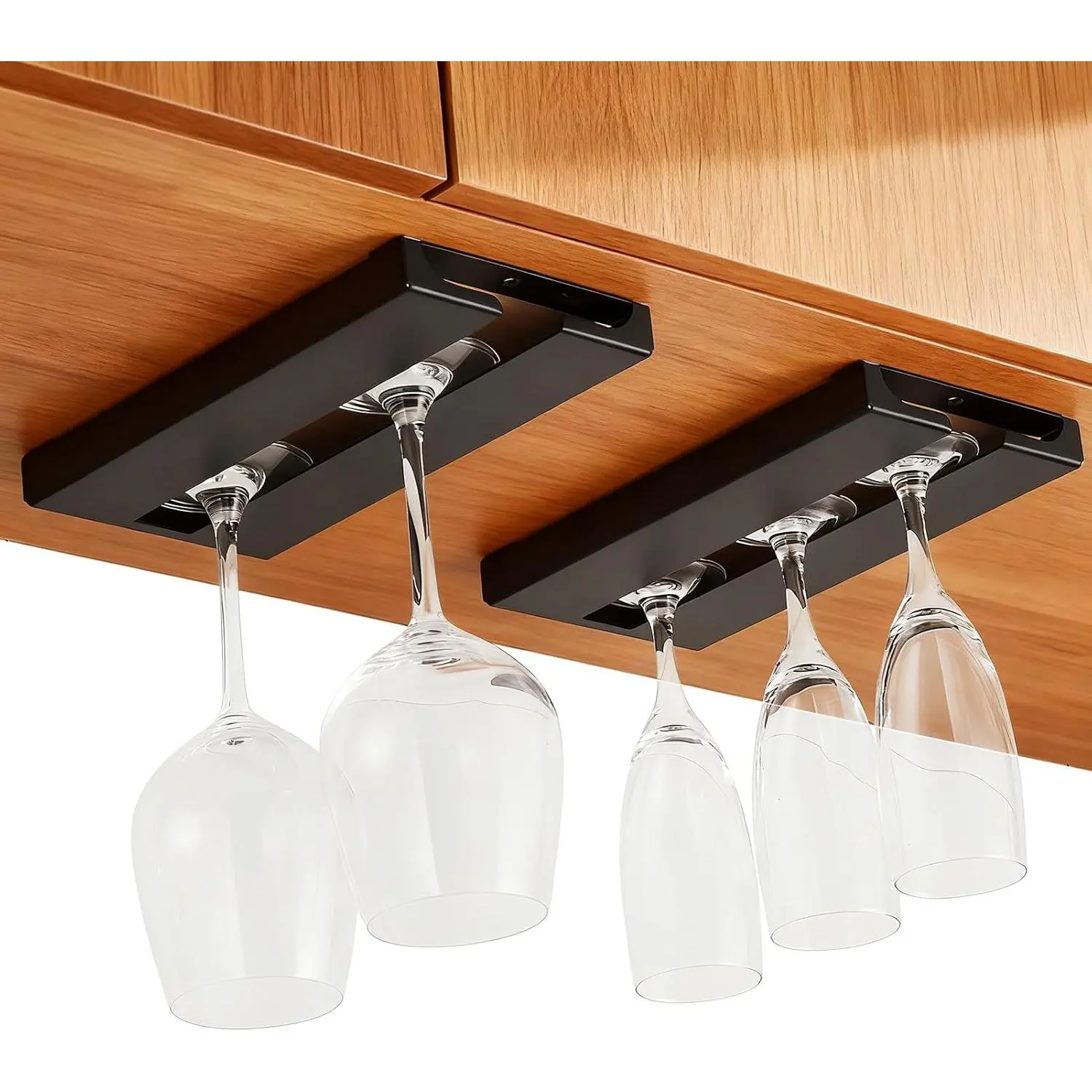 Glass Rack Under Cabinet or Shelf, Set of 2 Metal Stemware Holder, Rustproof  Glassware Drying Storage Hanger,  Organizer for Kitchen Corner  Bar or Restaurant Black