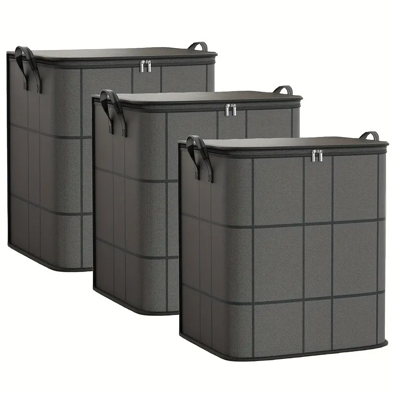 Set of 3 Large Clothing Storage Bags with Reinforced Handles And Sturdy Zippers, Foldable Storage Boxes, Wardrobe Organizing Storage Bins, Suitable for Storing Clothes, Blankets, Quilts, Or Various Household Items