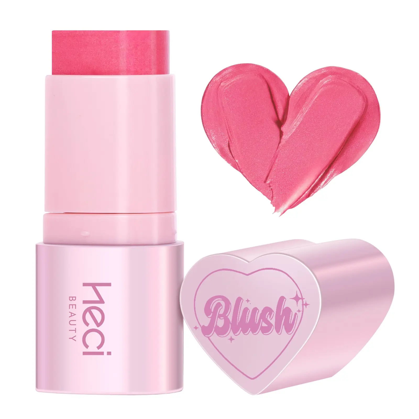 HECI BEAUTY Cream Blush Stick, Heart-Shaped Cream-to-Powder Blush 0.25 oz – Soft-Focus Long-Lasting Cheek & Eye Color, Jojoba Oil & Shea Butter, Vegan & Cruelty-Free, Gift for Her, SPICY