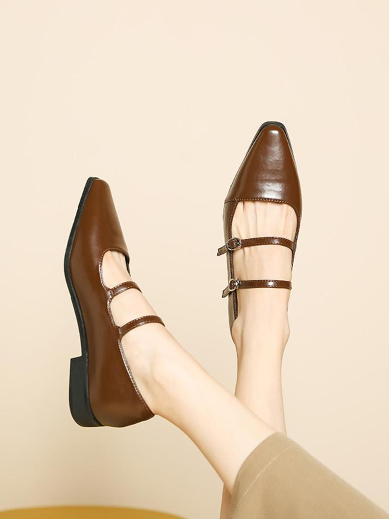 Retro English Style Mary Jane Shoes for Women, Square Toe Casual Buckle Flat Shoes for Commuting, PU Leather Trendy Footwear