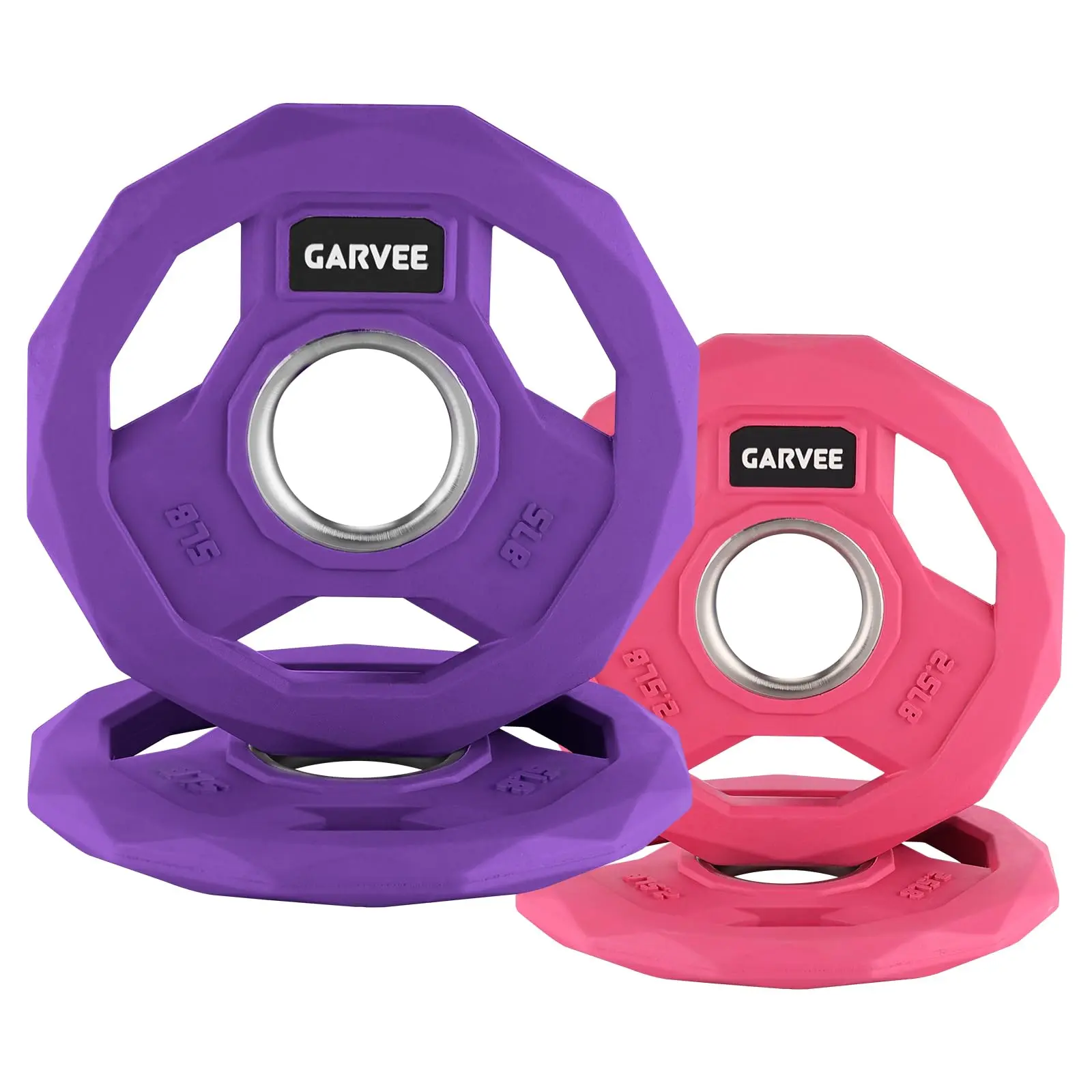 Garvee Weight Plates Set, 2.5LB*2 + 5LB*2 Rubber Weight Plates with 2 in Hole for Barbell, Home Gym Strength Training Weights (Pink & Purple)