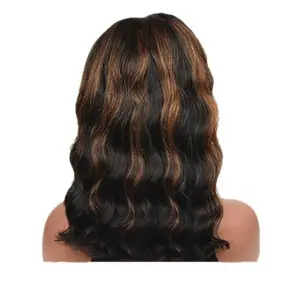 Brown Highlights Middle Part Short Curly Large Wave Wig 10 to 18in