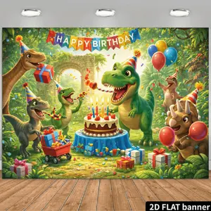 2D Flat Banner Polyester Photography Backdrop, HD Digitally Printed Soft Lightweight Foldable Cartoon Dinosaur Jungle Theme Background Cloth for Birthday Party Decorations, Photo Booth Props, and Studio Backgrounds