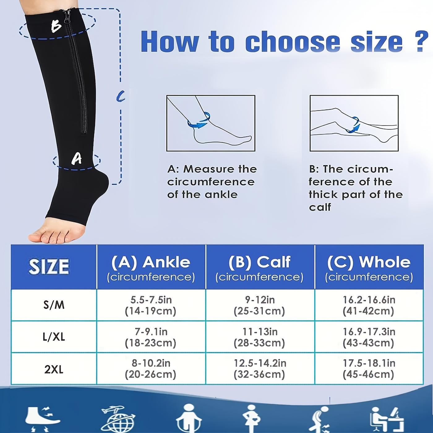 2/6 Pairs Compression Socks Zippered Compression Socks  Thigh-High Zipper Toeless Design Compression Stockings | for Men & Women Perfect for Athletes Sports Travel Fitness Nylon Fabric