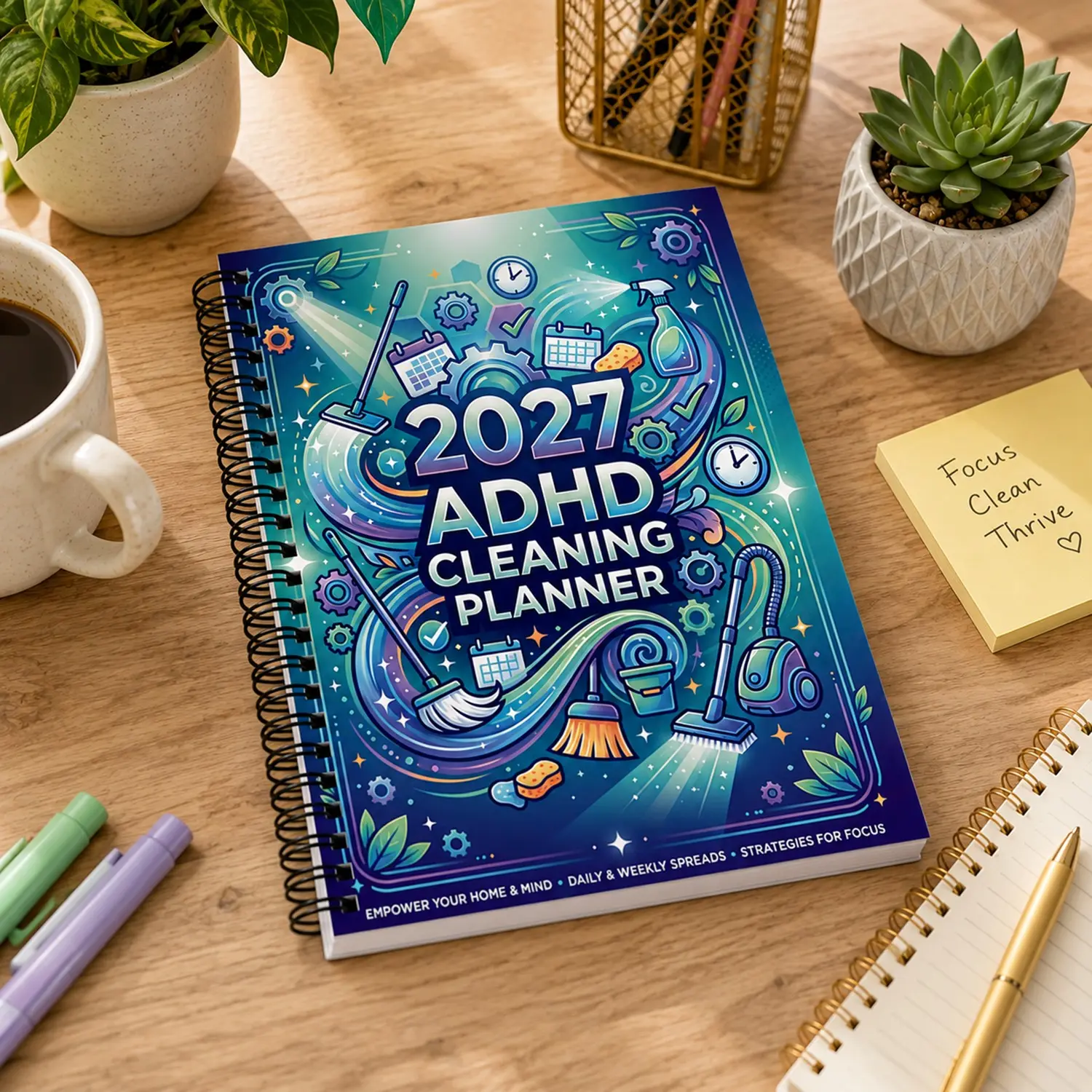 2027 Annual Adhd Cleaning Planner, Focused on Adhd Individuals, Organizational Tool for Daily Tasks, Enhance Focus & Efficiency