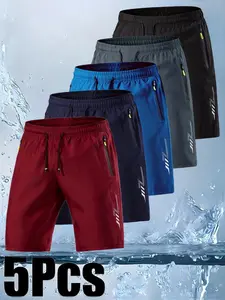 Summer Men's Shorts, Multi-Pack, Comfortable Quick-Dry Breathable Fabric, Ideal for Sports and Leisure, Solid Color Zipper Pockets, Essential Summer Wear