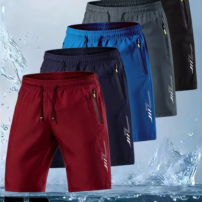 Men's Summer Shorts, Lightweight Casual Shorts, Shorts with Pockets, Multi-Pack, Gym Sports Shorts, Lightweight Comfortable Quick-Dry Breathable Fabric, Solid Color Zipper Pockets, Ideal for Sports and Leisure
