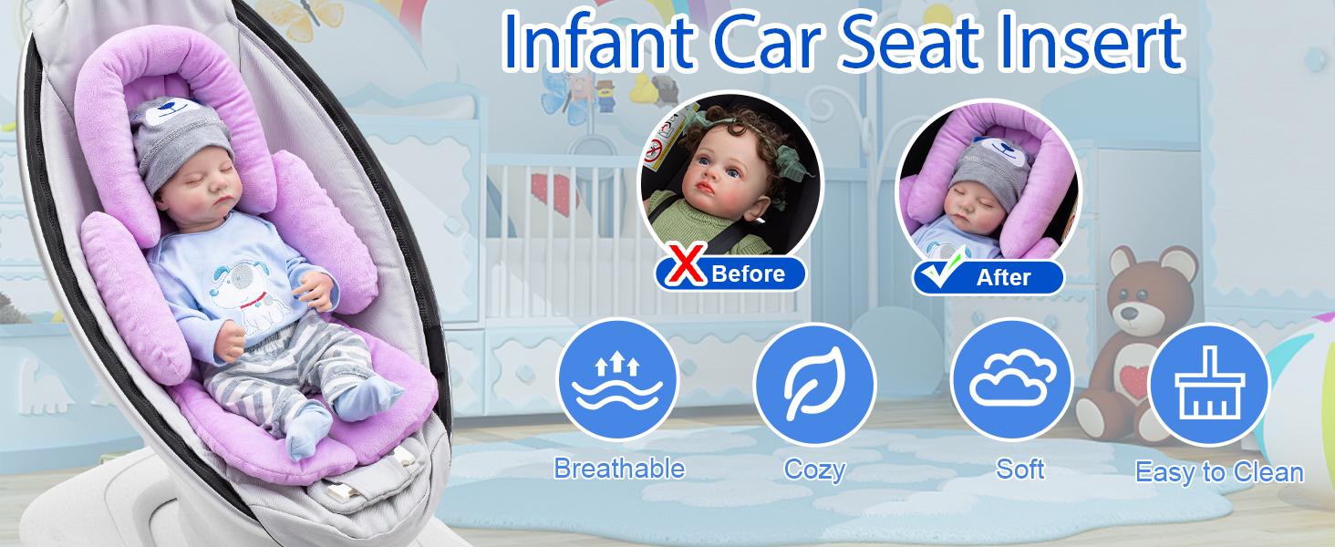 Infant Car Seat Head Support with Extra Shoulder Covers Thickened Breathable Carseat Cushion for Baby Newborn Stroller Swing Insert