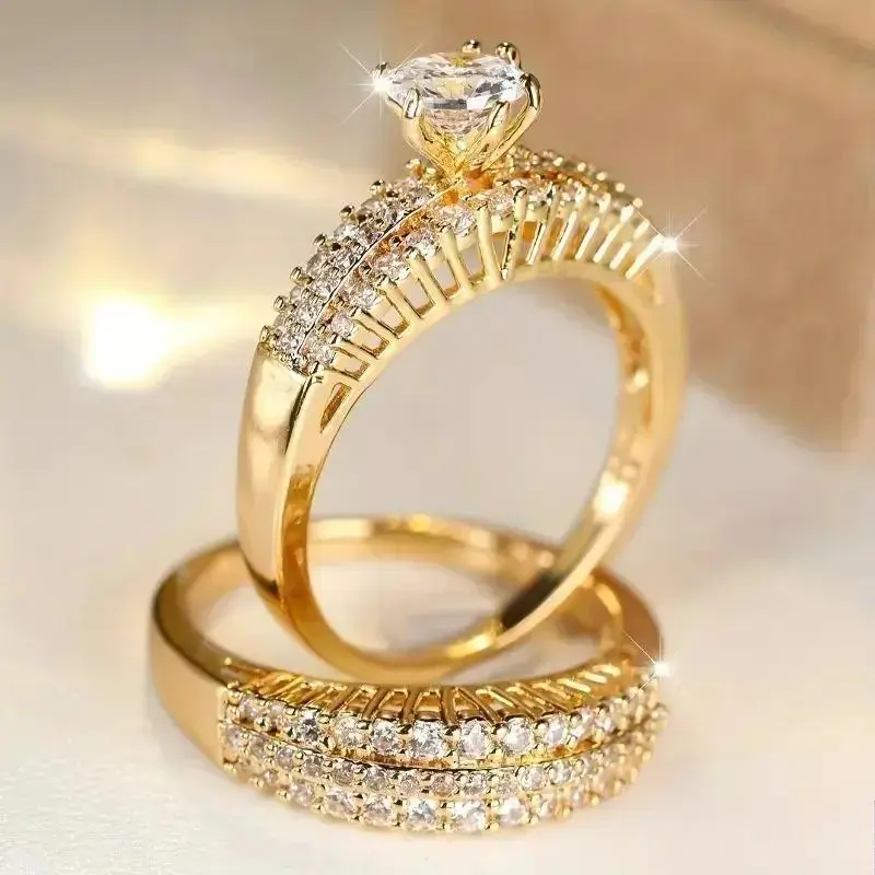 2PCS Stackable Cubic Zirconia Rings for Women, Elegant Gold & Silver Tone Wedding Ring Set, Luxury Look Engagement Promise Rings, Dainty Statement Jewelry for Daily Wear, Party & Anniversary Gift sohochic