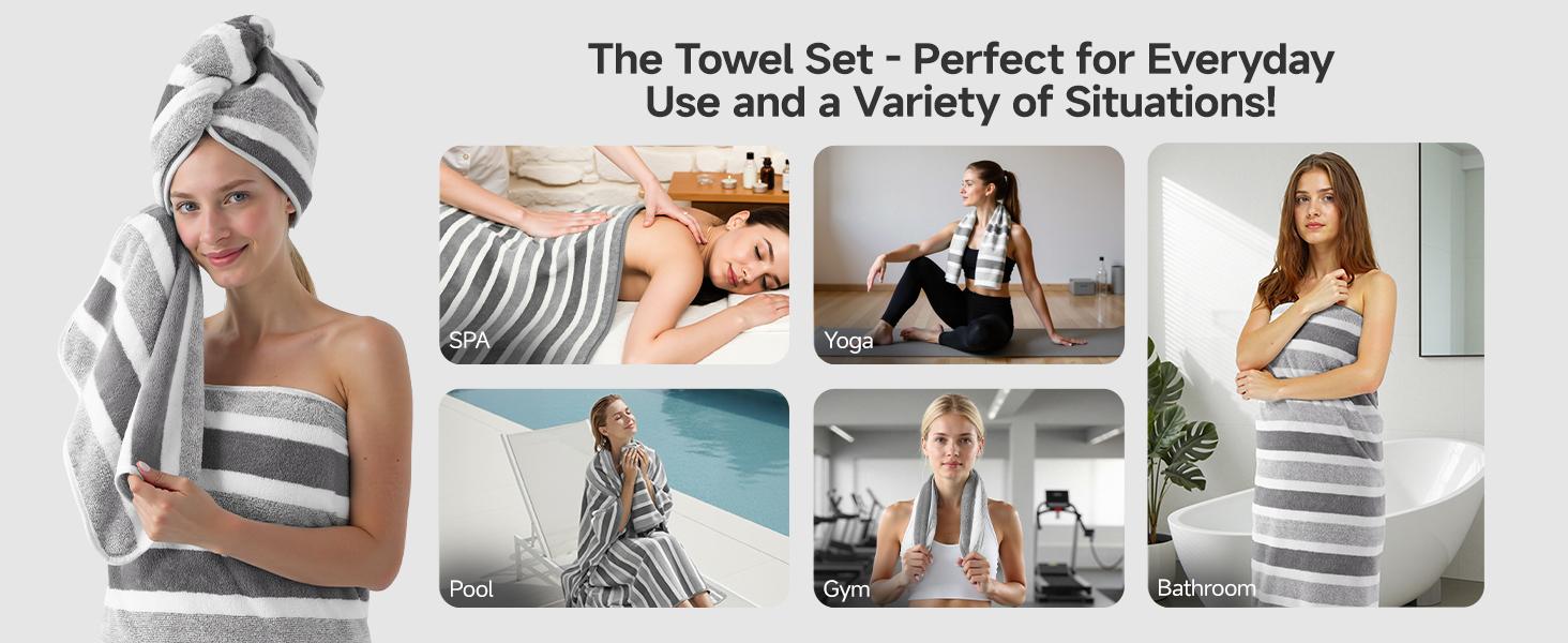 Ultra Soft Bath Towel Sets 6-Piece 35"x70"|   100% Microfiber, Highly Absorbent & Quick Dry|   Gray Towels for Bathroom, Spa, Gym|   2 Bath, 2 Hand, 2 Washcloths