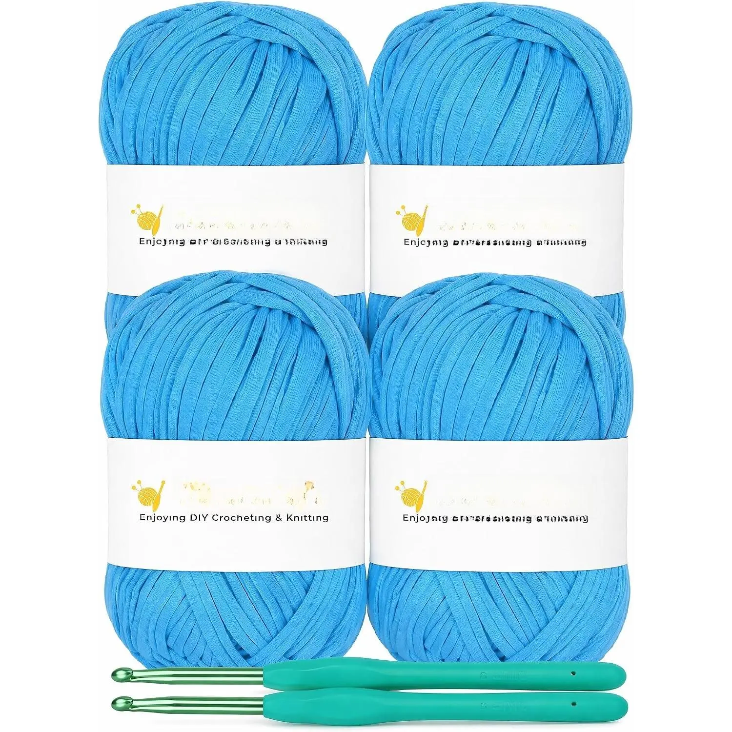 400g T-Shirt for Crocheting, 130yds Elastic Fabric Yarns for Crochet Bags & Baskets, Trapillo Yarn for Beginners DIY Knitting Decor w/ 2 count Crochet Hooks-Blue
