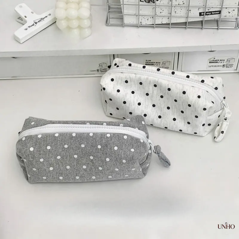 Polka Dot Cutecore Pencil Pouch - Korean Ins-Style Aesthetic Zipper Desk Storage, School Daily Student Stationery Organizer, Polka Dot DIY Bag Accessory for Luggage & Bags