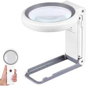 Foldable Handheld Magnifying Glass with 18 LED Light and Stand, Home Supplies for Seniors Reading, Close Work, Macular Degeneration, Jewelry Inspection (White)