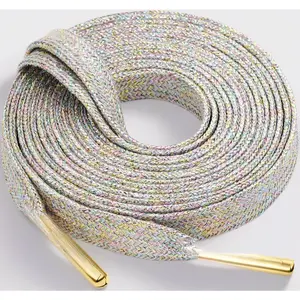 Flat Metallic Shoelaces – 2 Pairs Shiny Glitter Laces for Sneakers, Sparkle Shoestrings for Athletic Shoes, Fits All Standard Eyelets, Bling Gift for Shoe Lovers