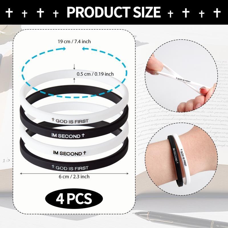 4 Pack Silicone Christian Bracelets, Interchangeable Bible Verses Wristbands for Men Women Teens, Inspirational Faith Jewelry Gift Set