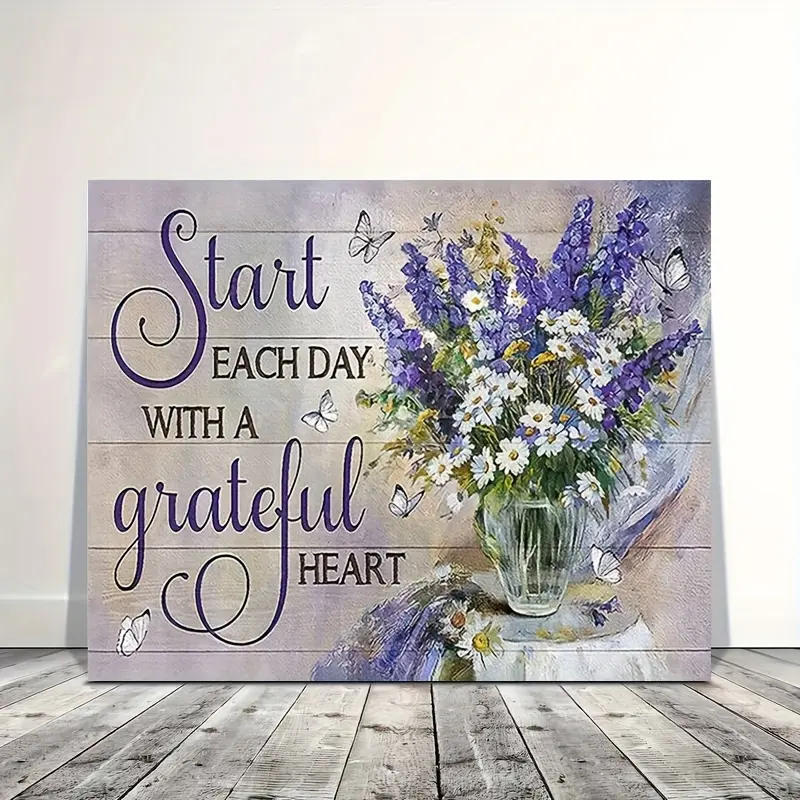 2D Flat 1pc Wooden Framed Canvas Painting Lavender Rustic Canvas Poster Purple Flowers Print Painting For Home Or Office Bathroom Living Room Decor Inspirational Quotes Canvas Wall Art Decoration With Framed Ready To Hang Festival Gift For Her Him