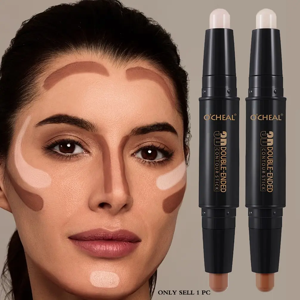 Double-headed high-gloss stick, waterproof, sweat-proof and makeup-free facial shaping contour stick, Contour duo stick, natural shadow three-dimensional, easy to smudge with one stroke, to create a three-dimensional photogenic makeup look