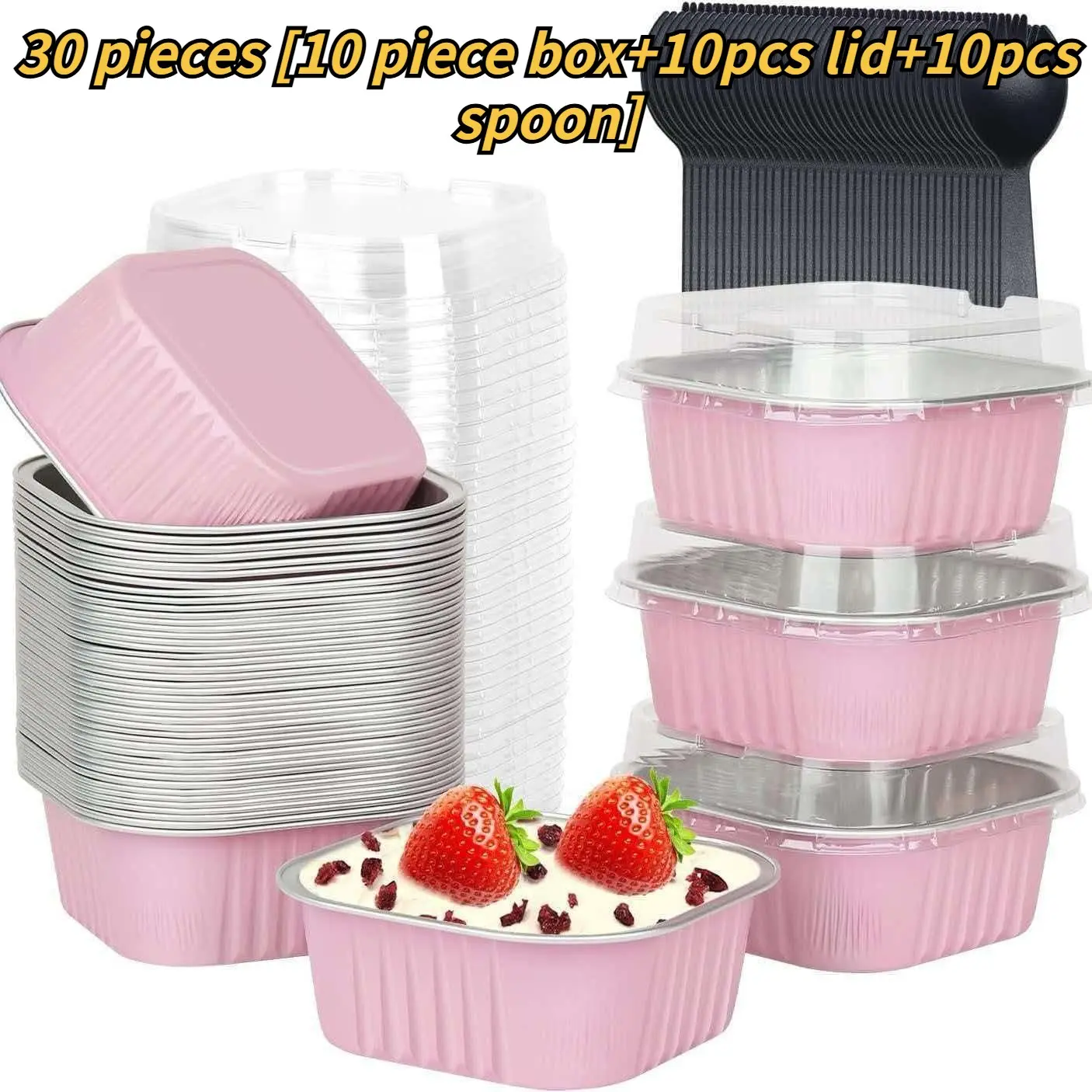 30-Piece Cake Box Set, Includes 10 Boxes, 10 Lids, 10 Spoons, Chocolate Cake Mold, Mousse, Tiramisu, Aluminum Foil Tray, Bakeware