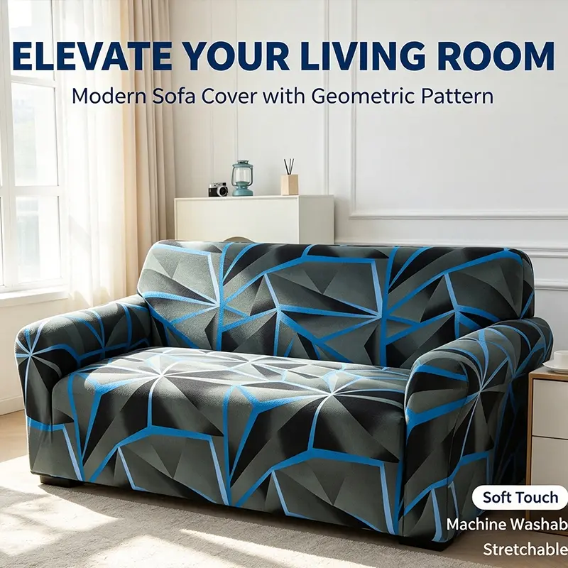 Viral Stretch Sofa Cover, 1/2/3 /4Seater, Geometric Print, 4-Way Elastic, Washable, Pet & Stain Proof, Living Room Protector, TikTok Trending Home Decor Slipcover