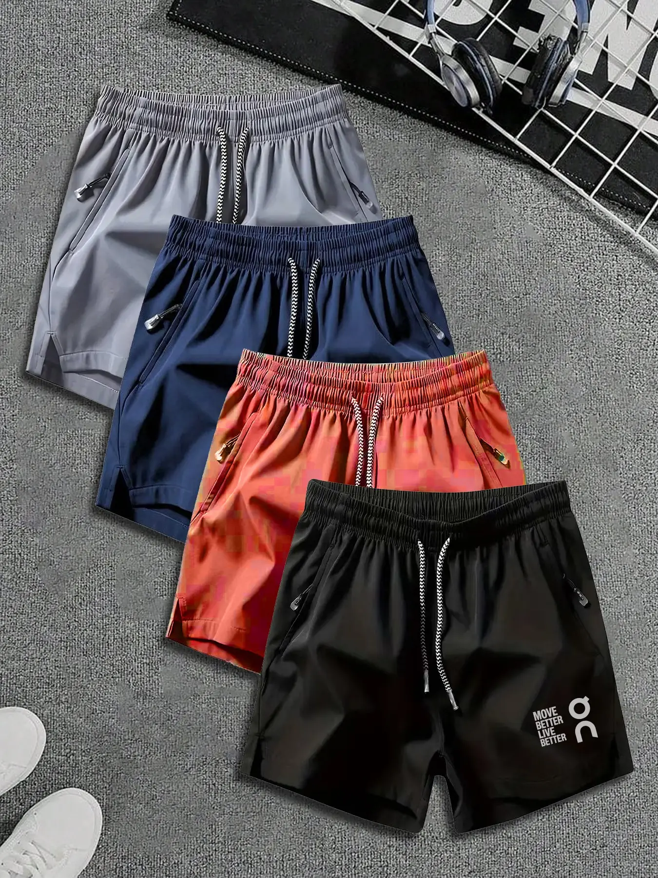4-Pack Men's Lightweight Workout Shorts, Ideal for Gym, Running, Casual Wear, Inspirational Print, Soft & Comfortable, Unisex