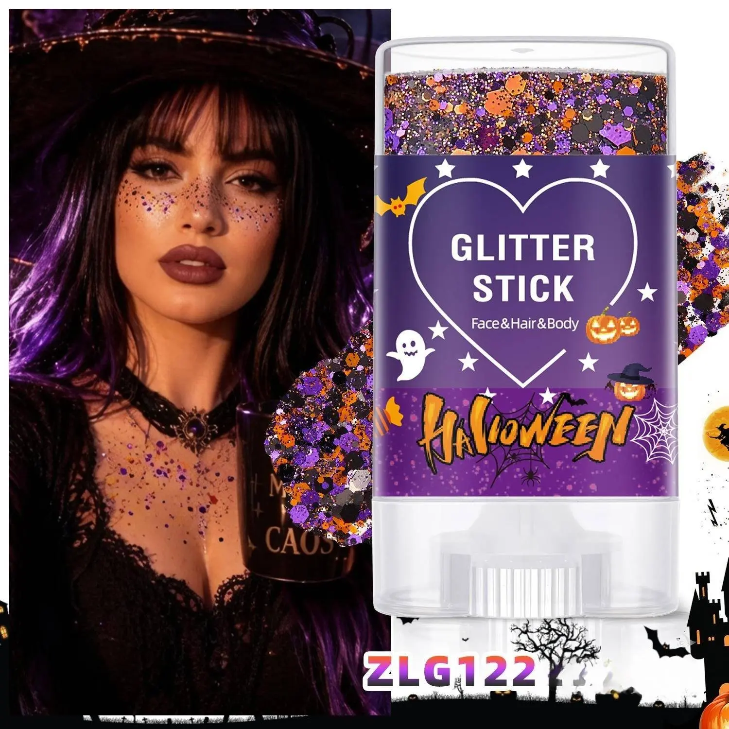 Halloween Multi-Purpose Face & Body & Hair Glitter Stick Waterproof Chunky Sequin Glitter Gel  Long Lasting Easy Apply Festival Rave Carnival Cosplay Costume Makeup for Party Stage Holiday Makeup Glitter Cosmetic
