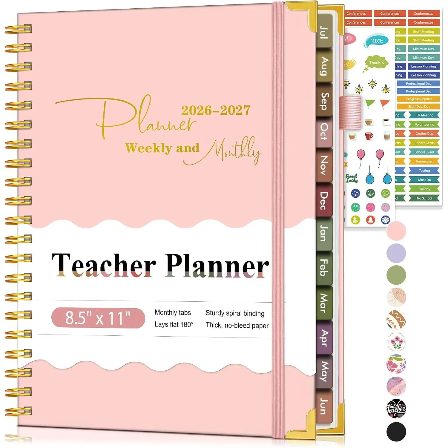 Teacher Planner 2026-2027, July 2026 - June 2027, Academic Weekly & Monthly Calendar Planner with Tabs, 8.5" x 11" A4 Teacher Lesson Plan Book with 7 Periods, Daily Agenda School Organizer for Teacher Student Homeschool,
