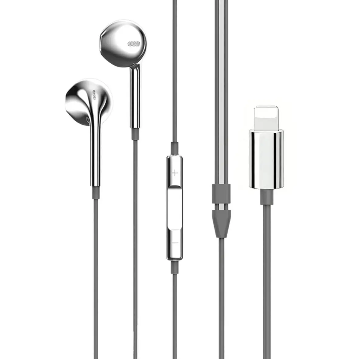Silver Color Wired Earbuds with Lightning Control, Compatible with iPhone 7-14, Y2K Retro Style, Suitable for Young Adults